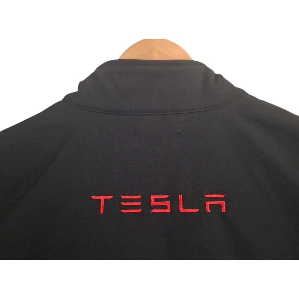Tesla Motors Softshell Jacket Mens Medium Black Full Zip Red Logo TSL4005BK